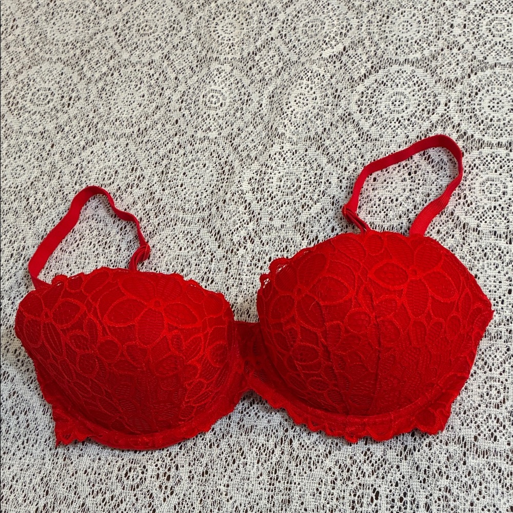 Victoria's Secret PINK 36D Elegant Red Lace Bra Push up Padded